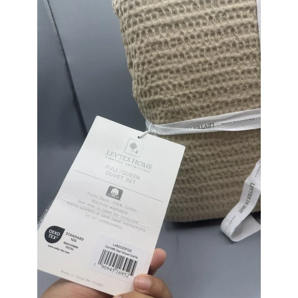 Levtex Cloud Waffle Textured 3 Piece Full/Queen Duvet Cover Set - Taupe